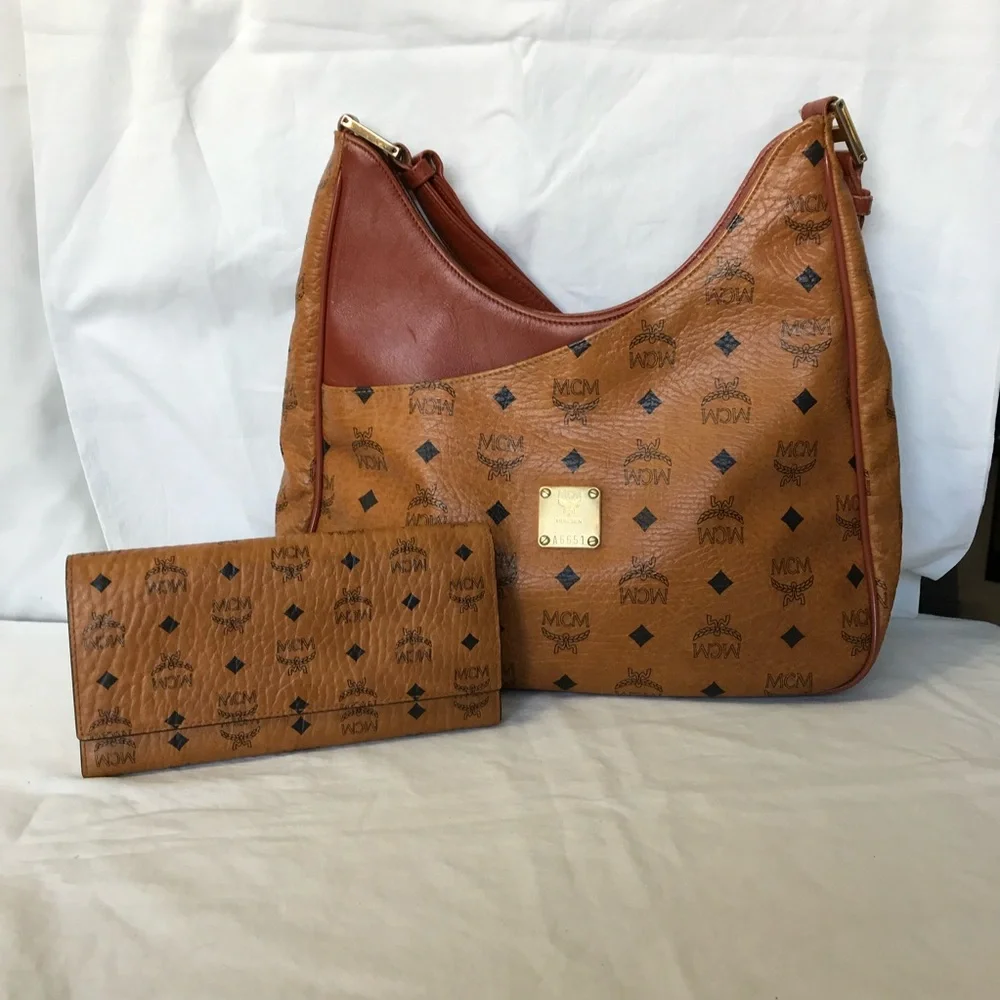 MCM Vintage Rare Tan Leather Hobo Germany Bag and Wallet Bundle EUC - Picture 1 of 12